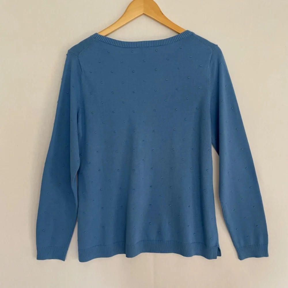 TALBOTS Medium Blue 100% Cotton Clip Dot Sweater Long Sleeve Crew Neck